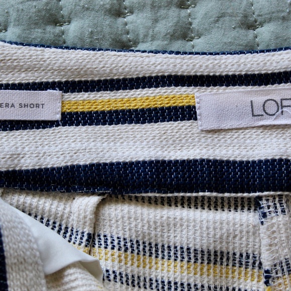 Cream, Yellow, & Navy Blue Striped Flat Front Riviera Shorts - Picture 5 of 6